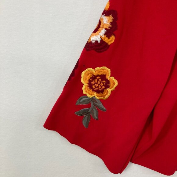 INC International Concepts Large Red Floral Embroidered Flare Sleeve Sweater - Picture 5 of 11